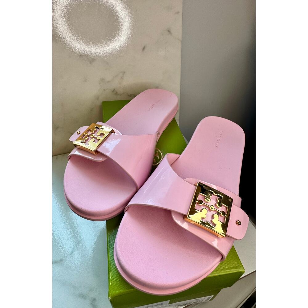 Tory Burch - Women's Buckle Slide Pink Patent - 8 - Picture 2 of 6